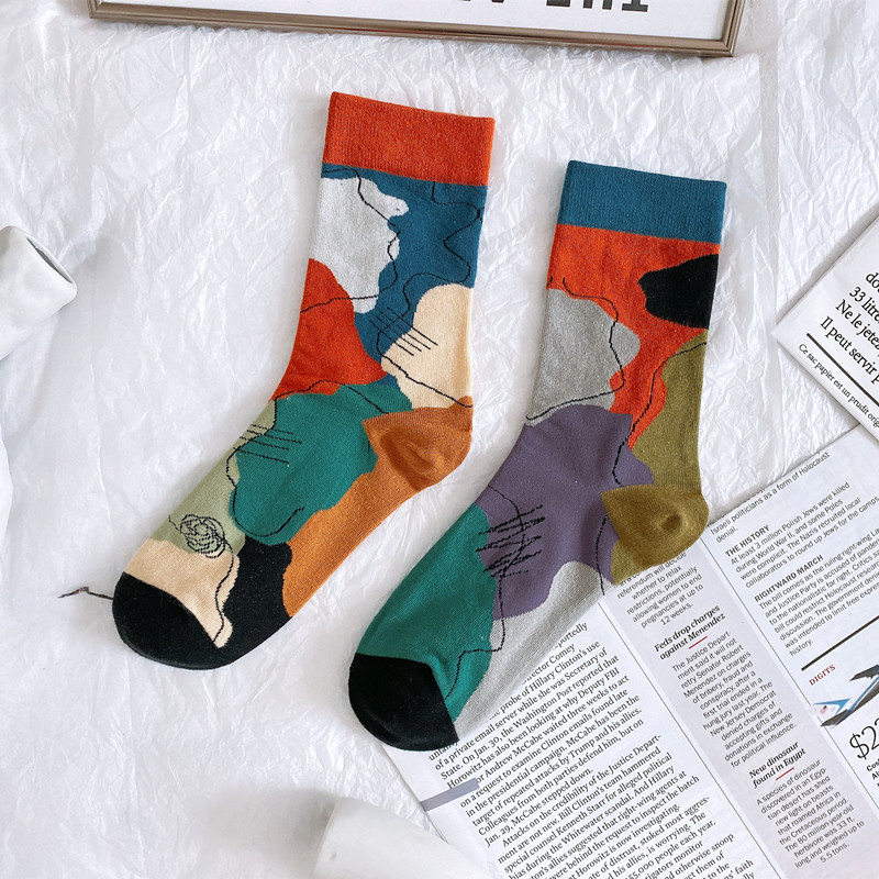 Autumn Nvwa Individual Irregular Geometric Pattern Jacquard Socks  Slide Socks Trend AB Sock Mismatched Socks